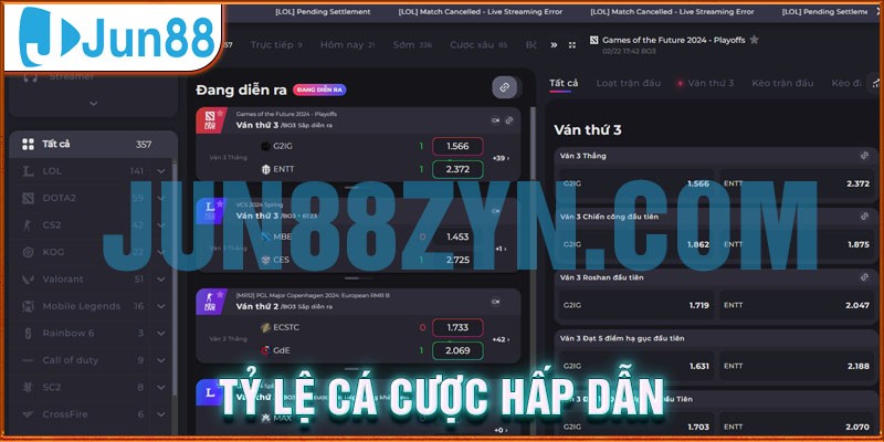 Tỷ lệ cược tại nhà cái Jun88 hấp dẫn nhất thị trường