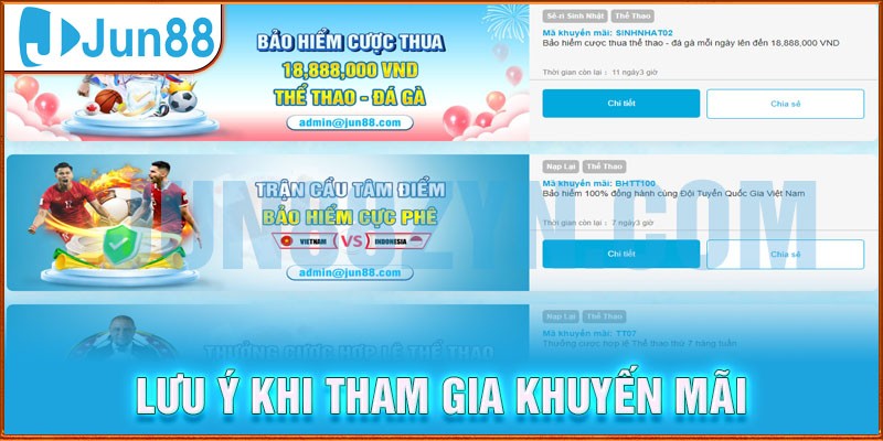 Vấn đề cần chú ý khi dự thưởng khuyến mãi thể thao Jun88